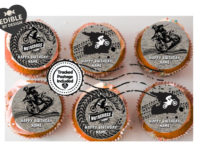 Dirt Bike Motocross Personalised Birthday Cake Toppers matching Invitations Stickers Balloon Party Pack