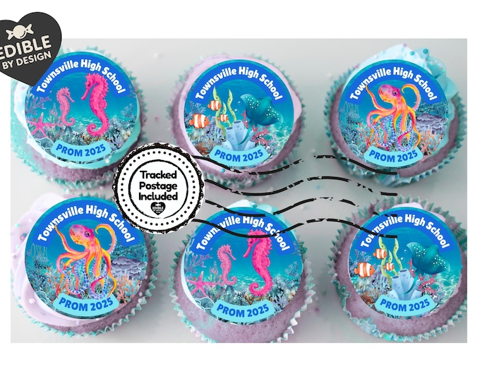 Under The Sea Theme Birthday Cake Toppers Personalised Name and Age Matching Stickers Balloon Invitations Pack