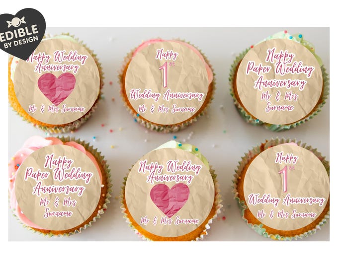 Wedding Anniversary Cupcake Toppers: Edible Circles for 1 to 15 years - Icing or Wafer