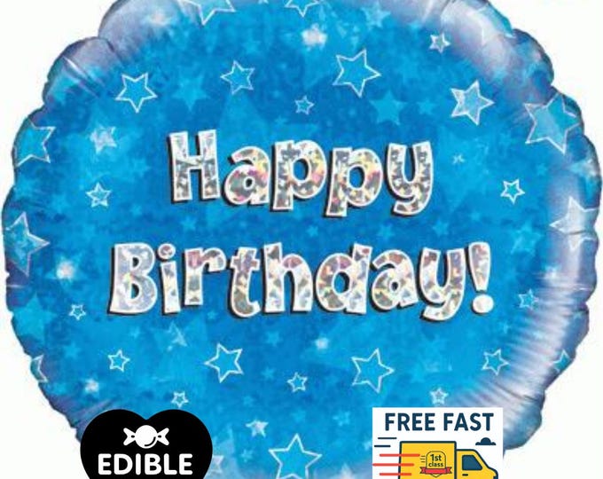 Blue Foil Happy Birthday Balloon - Oaktree UK - 18" round Balloon for Helium or Air
