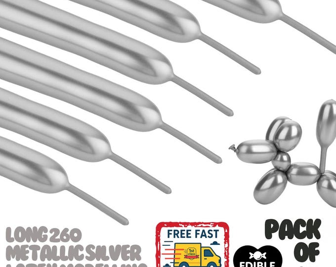 10 Pack Modelling Metallic Silver 260 Latex Long Balloons