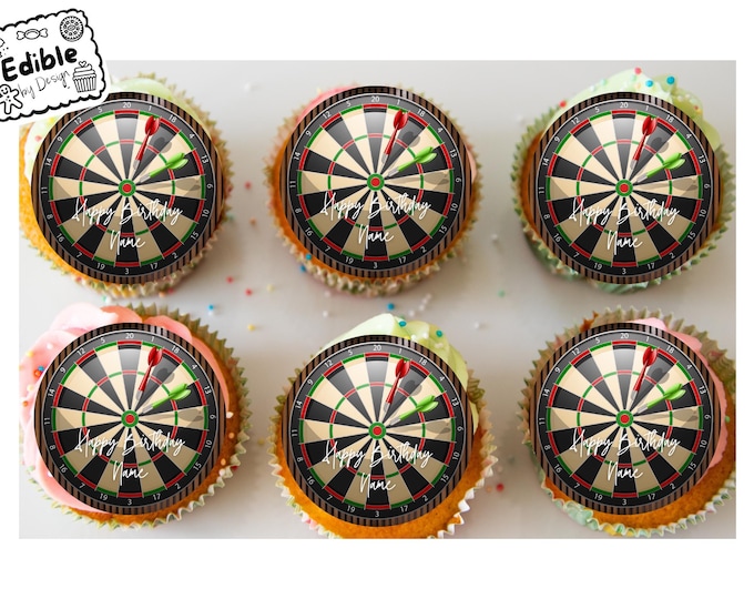Darts Dart Board Theme Personalised Cake Toppers Edible Circles printed with edible ink Decoration for cupcakes and cakes 2" 2.5" 3" 3.5" 4"