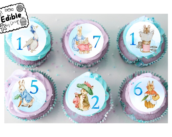 Beatrix Potter Age Birthday 2" Cupcake Toppers x 15 Edible Circles printed with edible ink. Cute Fun theme perfect for baby, toddler, child