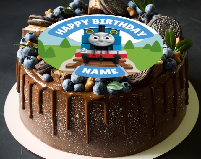 Thomas Tank Engine Theme Birthday Large Cake Topper Edible Circle printed with edible ink Personalised Name Age 5" 5.5" 6" 8" Icing Wafer