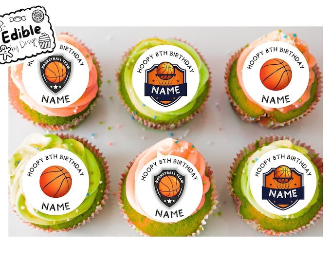 Basketball Personalised Birthday 2" Cupcake Toppers x 15 Edible Circles printed with edible ink. Basketball decoration for cup cakes