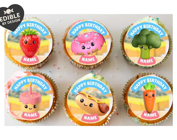 Cute Food Theme Birthday Cake Toppers Edible matching Invitations Stickers Balloon Party Pack