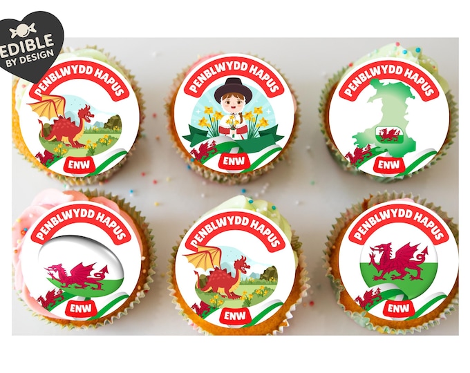 Personalised Welsh Happy Birthday Penblwydd Hapus Cake Toppers: matching Invitations Stickers Balloon Party Pack