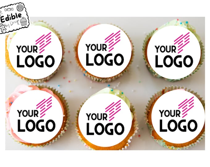 Logo 2" Cupcake Toppers x 15 Edible Circles printed with edible ink, your logo text of your choice perfect for corporate events, trade shows