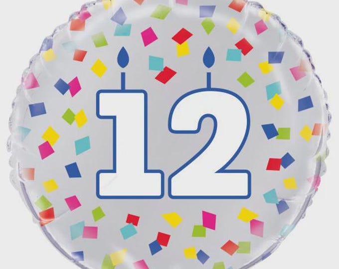 Rainbow Confetti Candle Foil Number 12 Balloon - Unique - 18" round Balloon for Helium or Air