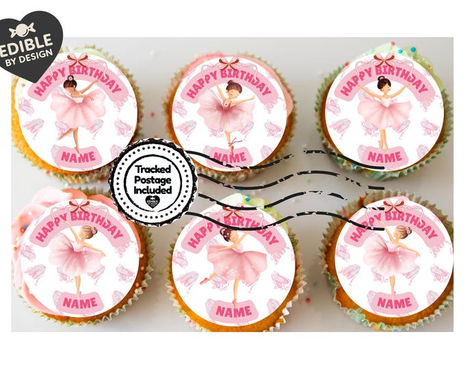 Personalised Pink Ballerina Birthday Cake Toppers matching Invitations Stickers Balloon Party Pack