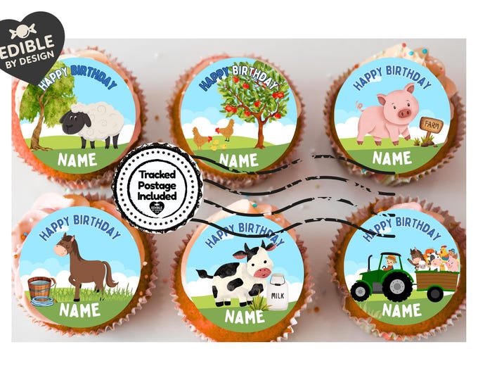 Farmyard Theme Birthday Cake Toppers Edible Circles matching Invitations Stickers Balloon Party Pack