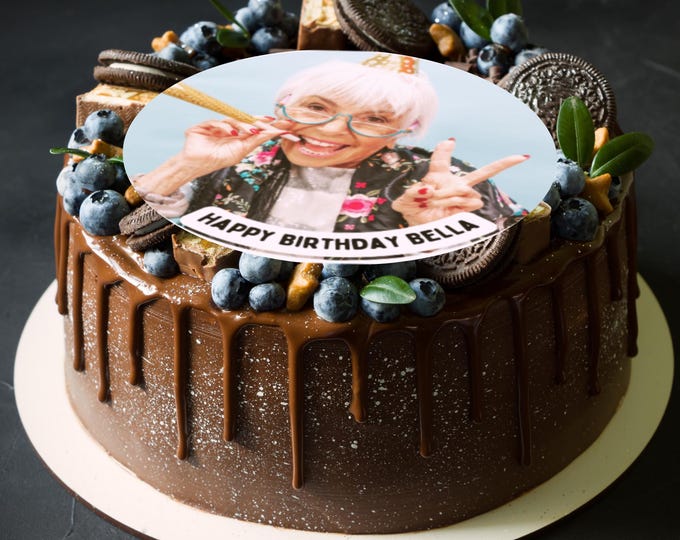 Photo 8" Round Cake Topper x 1 Edible Circle printed with edible ink, your photo with text of your choice perfect Birthday, Anniversary Cake
