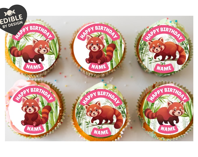 Red Panda Bamboo Theme Birthday Cake Toppers matching Invitations Stickers Balloon Party Pack