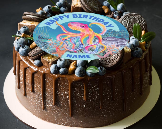 Under The Sea Theme Round Personalised Birthday 8" Cake Topper x 1 Edible Circle printed with edible ink.  Fish Seahorse decoration cake