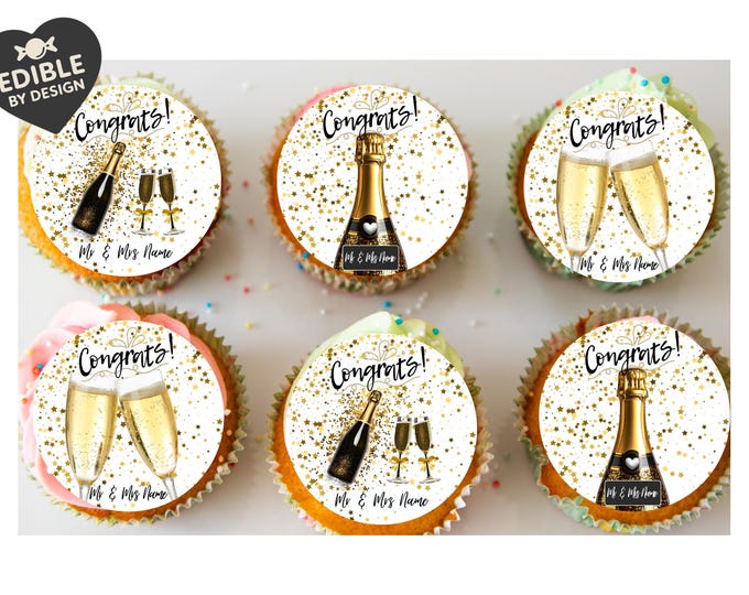 Congratulations Champagne Cake Toppers Edible Images on Icing or Wafer: Stickers Invitations Balloons
