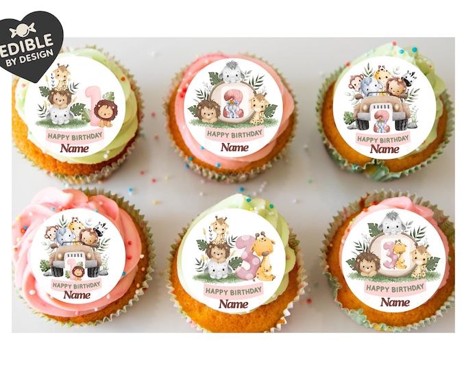 Safari Jungle Theme Personalised Birthday Cake Toppers matching Invitations Stickers Balloon Party Pack