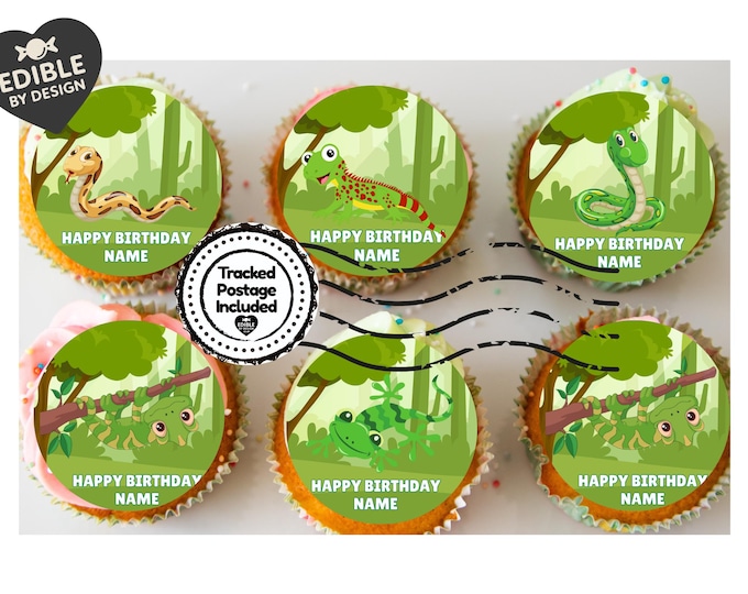 Reptile Theme Birthday Cake Toppers Edible matching Invitations Stickers Balloon Party Pack