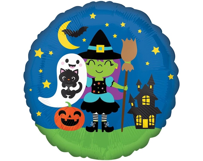 Cute Witch & Friends Foil Balloon - Anagram - 17" round Halloween Balloon