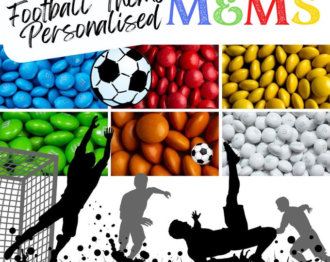 Football Theme Chocolate M&Ms personalised with edible ink your choice of image, logo, photo or text - for fans of Manchester, Liverpool etc