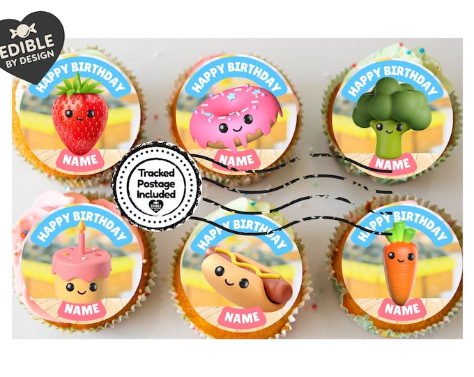 Cute Food Theme Birthday Cake Toppers Edible matching Invitations Stickers Balloon Party Pack