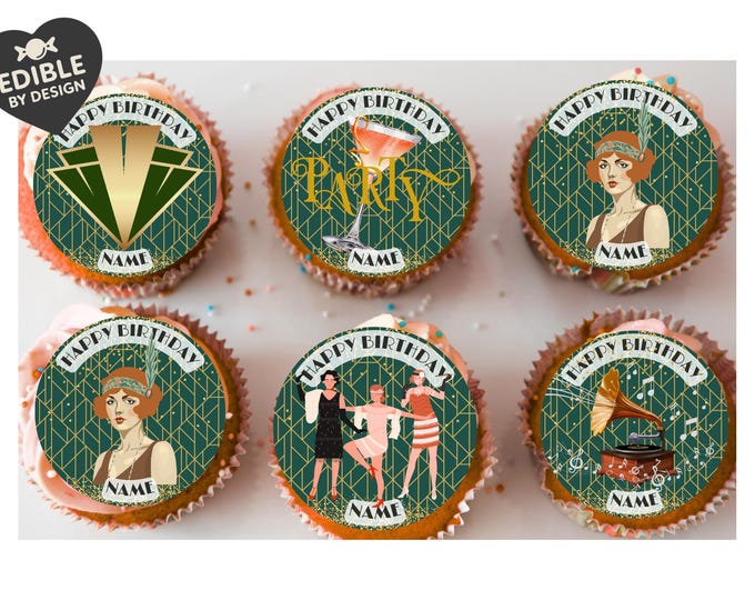 The Great Gatsby 1920 Theme Birthday Personalised Cake Toppers matching Invitations Stickers Balloon Party Pack