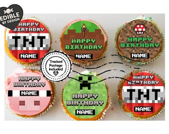 Pixel Gamer Theme Birthday Cake Toppers matching Invitations Stickers Balloon Party Pack