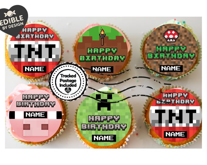 Pixel Gamer Theme Birthday Cake Toppers matching Invitations Stickers Balloon Party Pack