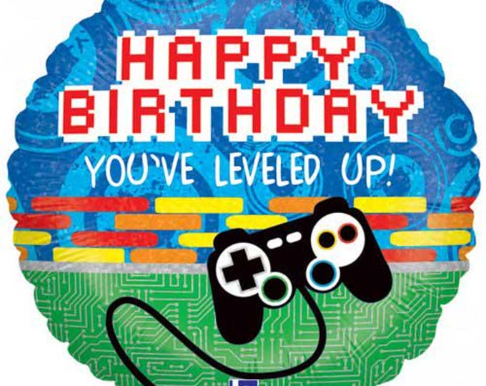 Levelled Up Happy Birthday Foil Balloon - 18" round Balloon for Helium or Air