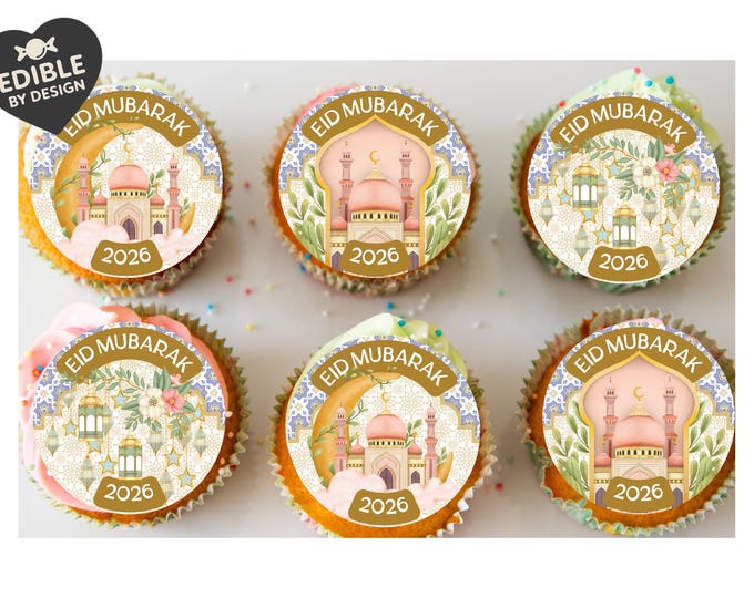 Eid Mubarak Theme Cake Toppers in Icing or Wafer matching Stickers & Balloon