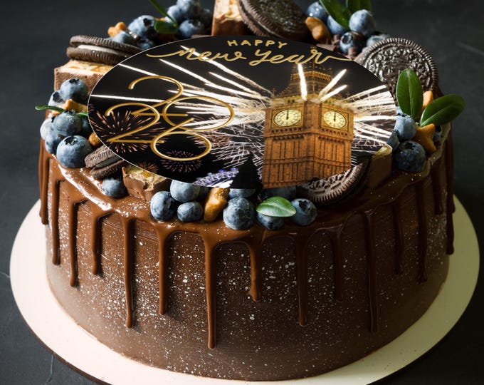2026 New Years Party Print Large Round Cake Topper: Cake Decoration Icing or Wafer