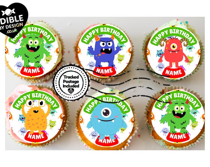 Monster Theme Birthday Cake Toppers Edible matching Invitations Stickers Balloon Party Pack