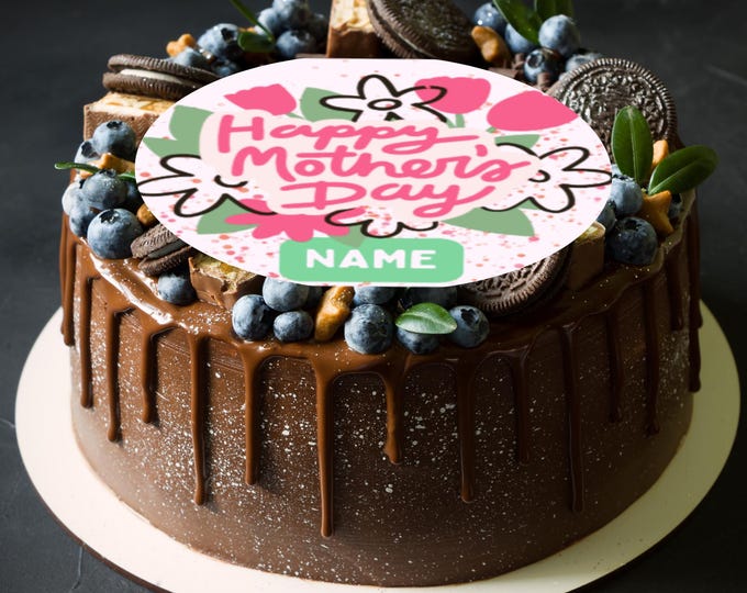 Mothers Day Flowers Theme Round Large Cake Topper Edible Circle printed with edible ink Personalised Name of your choice Mum Mom Mother