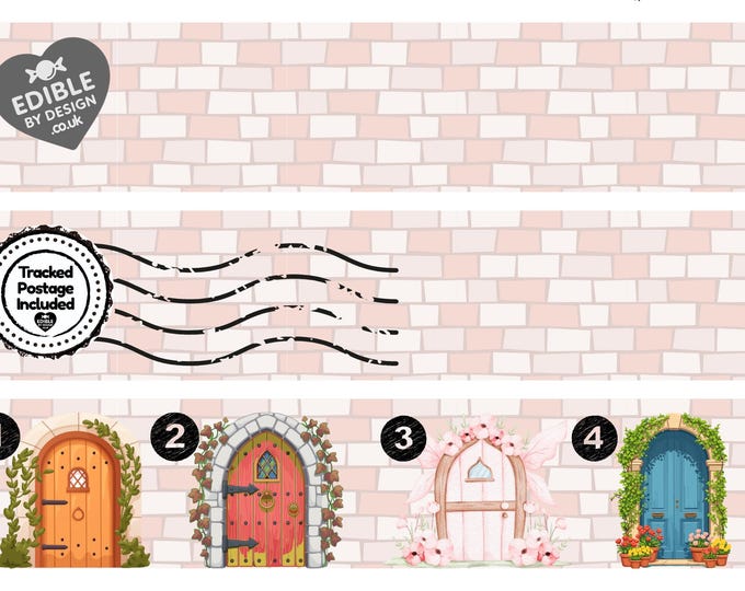 Stone Castle Wall Fairy Door Ribbon Border Edging for Cake: Edible Party Decoration on Icing Sheet