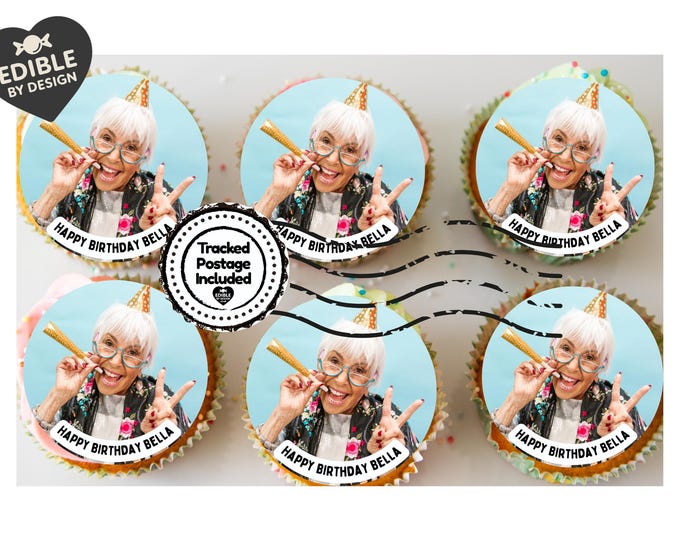 Photo Cake Toppers Edible Icing or Wafer, your photo with text choice matching stickers Balloons