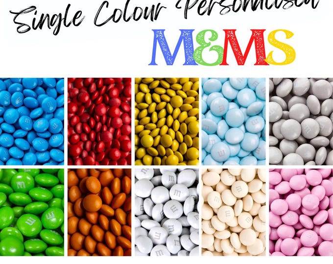 Chocolate M&Ms personalised choice of image, logo photo or text Single Colour Red Yellow Orange Blue Green White Cream Silver Pale Blue Pink