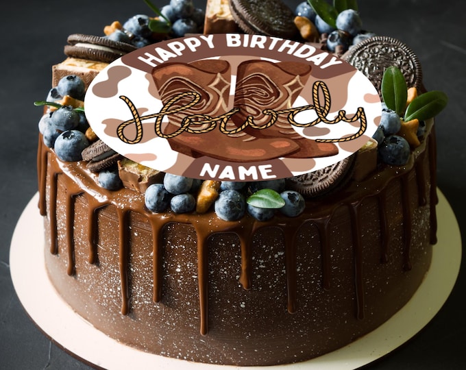 Personalised Wild West Rodeo Birthday Large Round Cake Topper: Edible Party Decoration