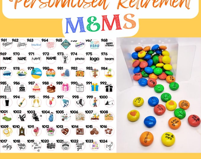Retirement Theme Chocolate M&Ms personalised with edible ink - your choice of image, logo, photo or text - Perfect Retirement Gift