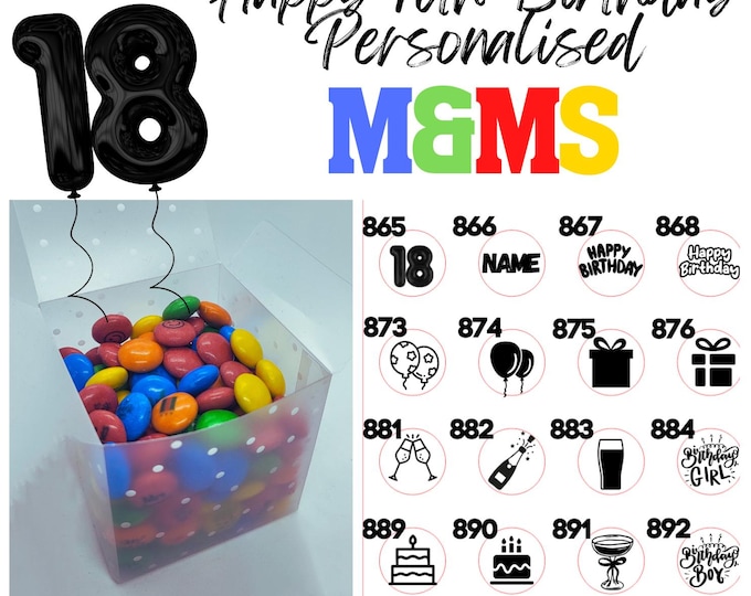 18th Birthday Chocolate M&Ms personalised with edible ink - your choice of image, logo, photo or text - Happy 18th Birthday