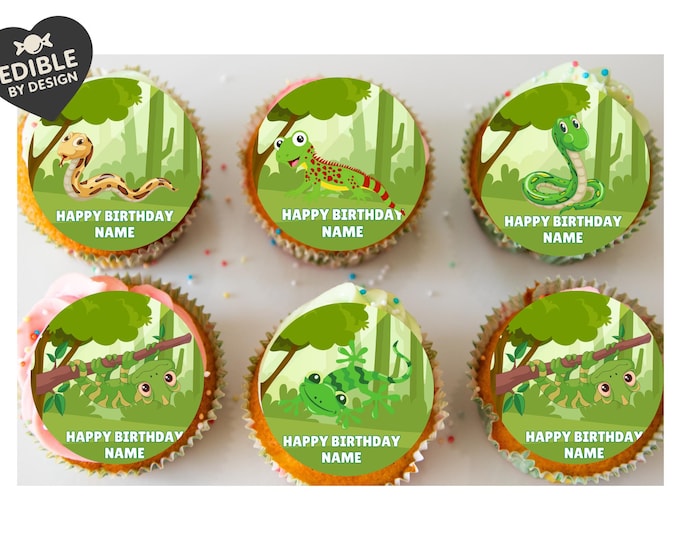 Reptile Theme Birthday Cake Toppers Edible matching Invitations Stickers Balloon Party Pack