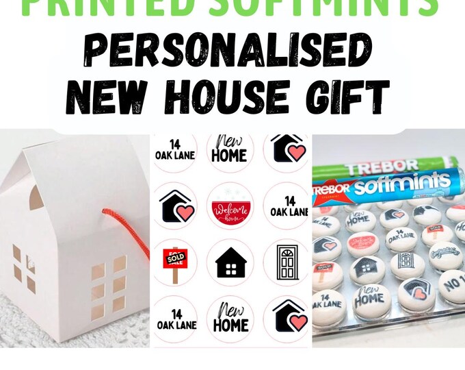 New Home House Address Name Personalised Gift Trebor Softmints sweets Printed with various home designs Perfect gift for new home owner