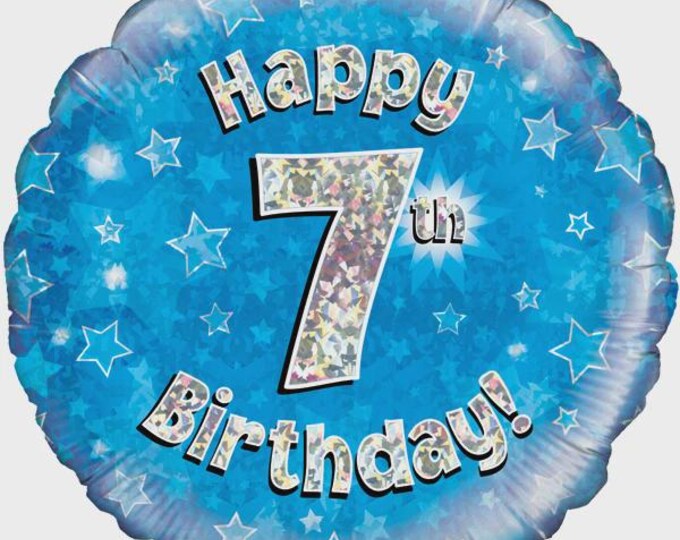 Blue Foil Happy 7th Birthday Balloon - Oaktree UK - 18" round Balloon for Helium or Air