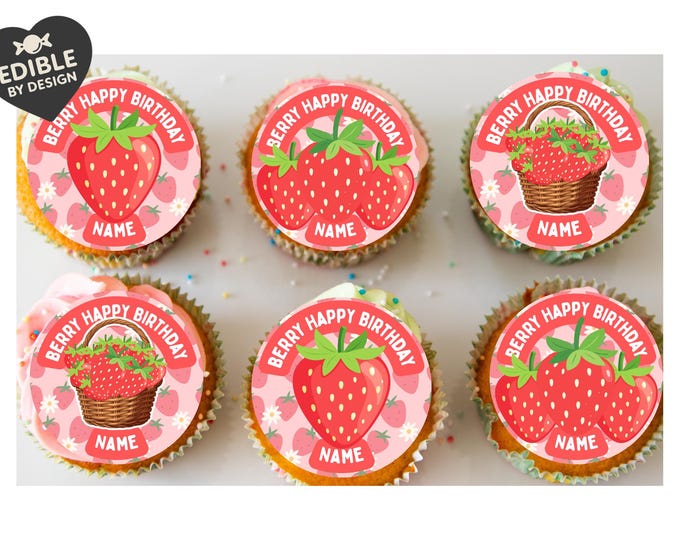 Personalised Berry Birthday Cake Toppers: Edible Icing or Wafer matching Invitations Stickers Balloon Party Pack