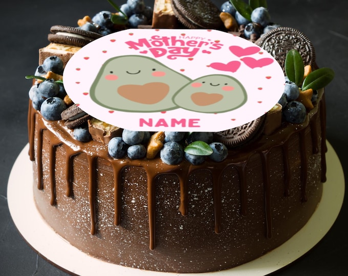 Mothers Day Fruit Theme Round 8" Cake Topper x 1 Edible Circle printed with edible ink Personalised Name of your choice Mum Baby Avocado