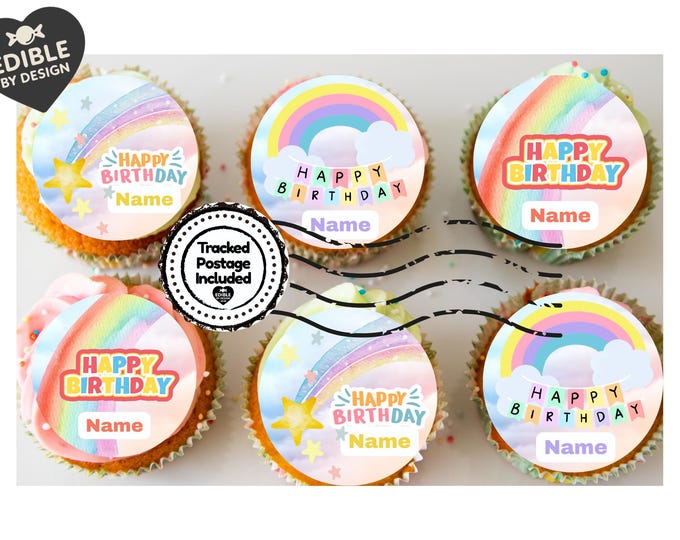 Rainbow Theme Birthday Cake Toppers matching Invitations Stickers Balloon Party Pack