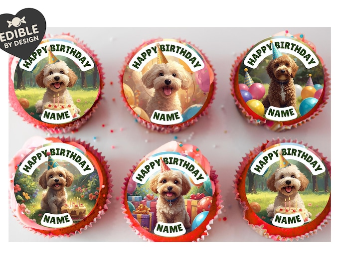 Cockerpoo Birthday Cake Toppers: Edible Images on Icing or Wafer - Matching Stickers Balloon Invitations Pack