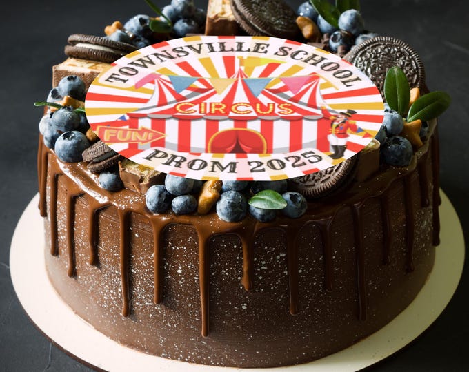 Circus Big Top Clown Acrobat Personalised Round Birthday 8" Cake Topper x 1 Edible Circles printed with edible ink Circus cake decoration