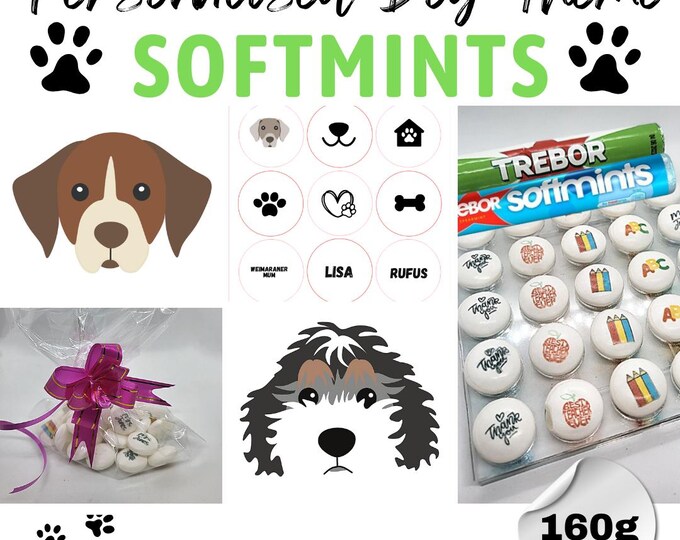 Dog Theme Trebor Softmints - personalised mints with your choice of dog breed, photo, image and text, Perfect gift for dog or puppy lovers
