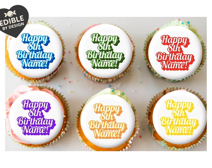 Happy Birthday Text Cake Toppers Edible Images on Icing or Wafer Stickers Balloon