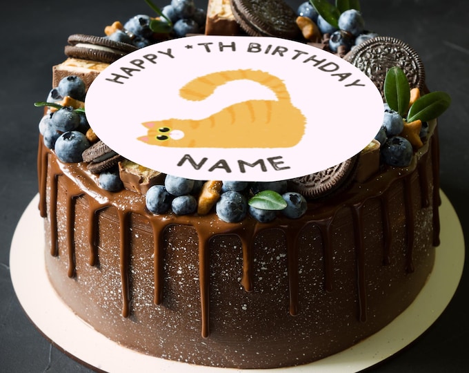 Cute Cats Kittens Theme 8" Round Cake Topper x 1 Edible Circle printed with edible ink.  Personalised with Name Perfect cat lovers cake