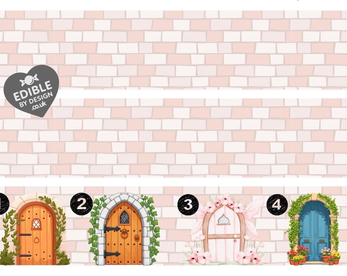 Stone Castle Wall Fairy Door Ribbon Border Edging for Cake: Edible Party Decoration on Icing Sheet